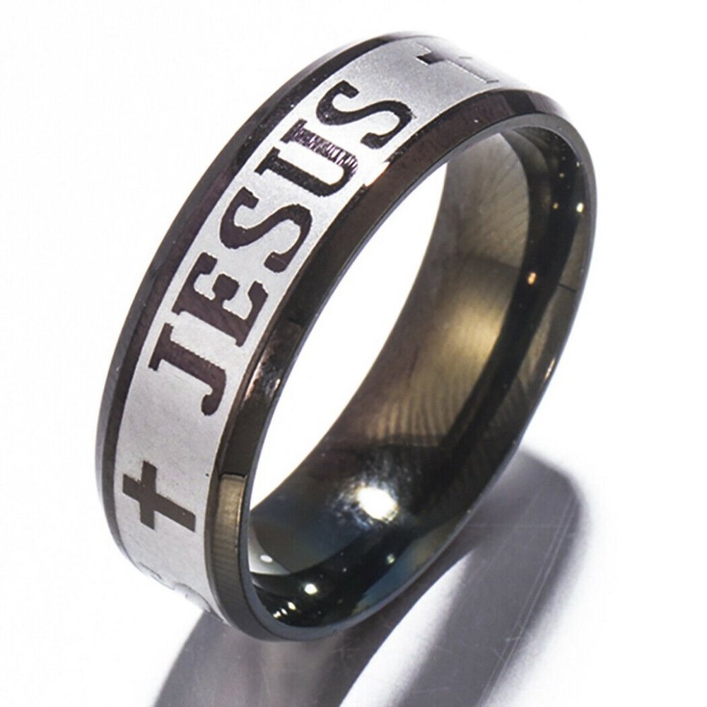 Black Titanium Jesus Ring